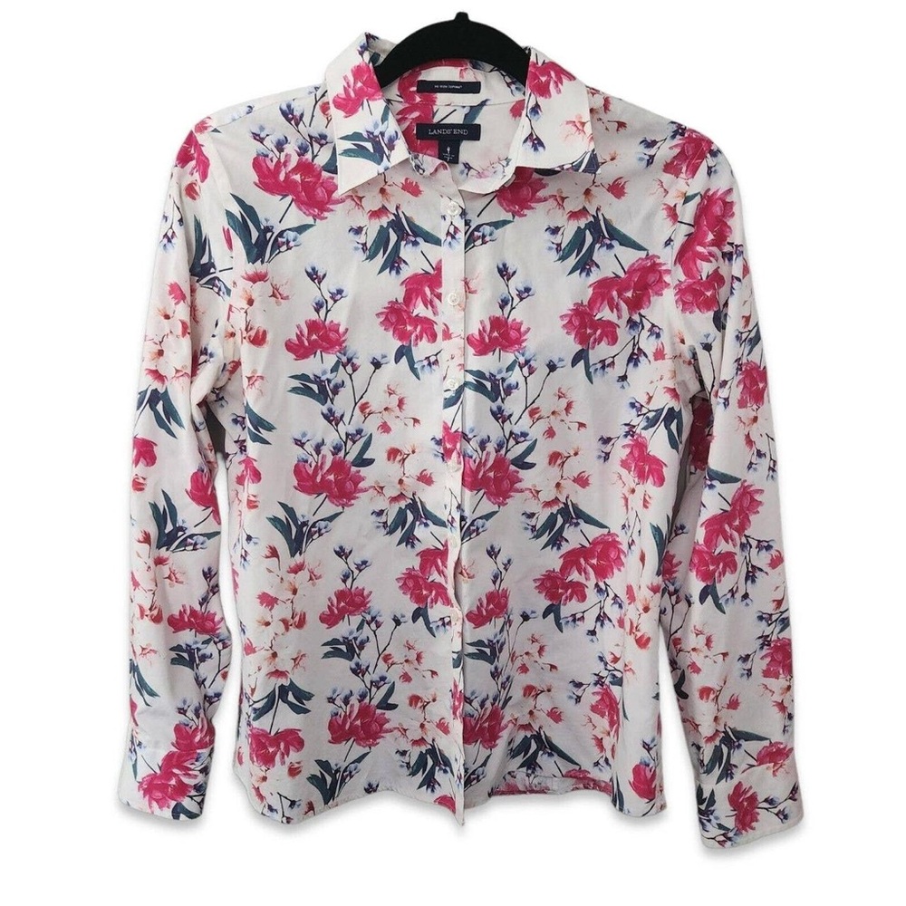 Floral Land’s End Women’s Blouse - White and Pink